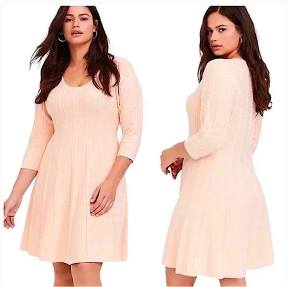 torrid Dresses & Skirts - FLASH SALE! torrid Blush Pink Peach 3/4 Sleeve Fit & Flare Sweater Dress NWT